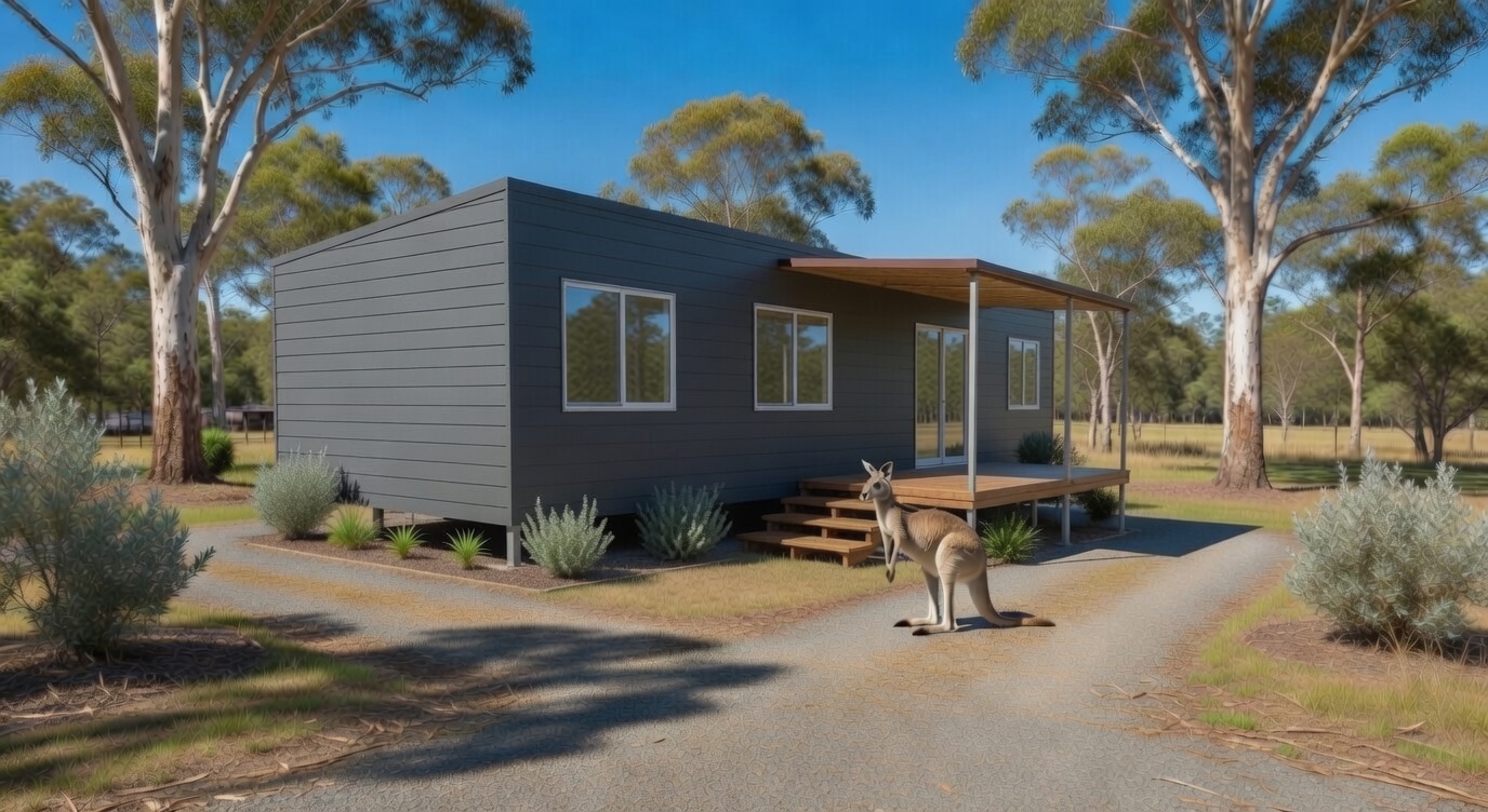 Gumnut modular home positioned in a backyard