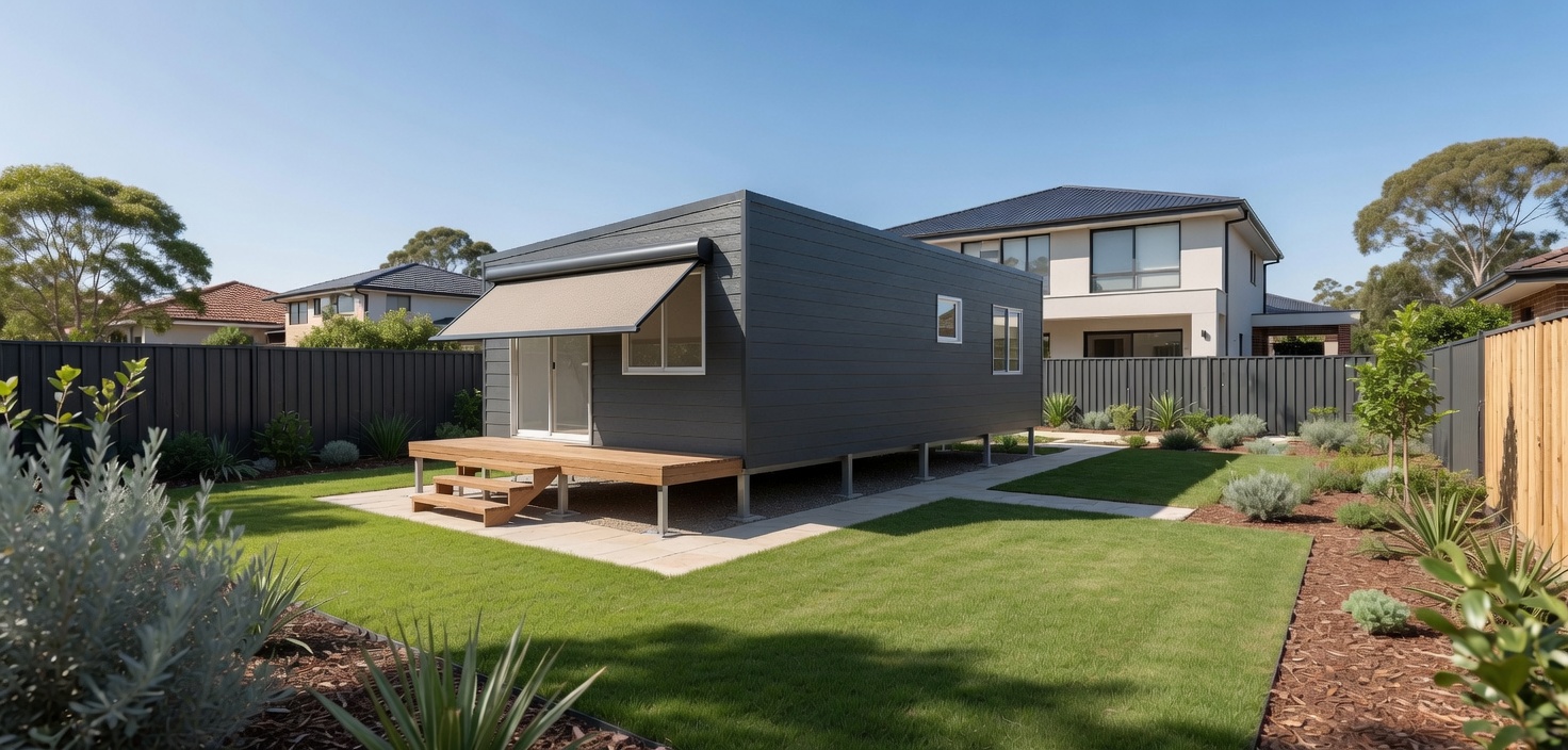 Gumnut modular home installed in an Australian backyard