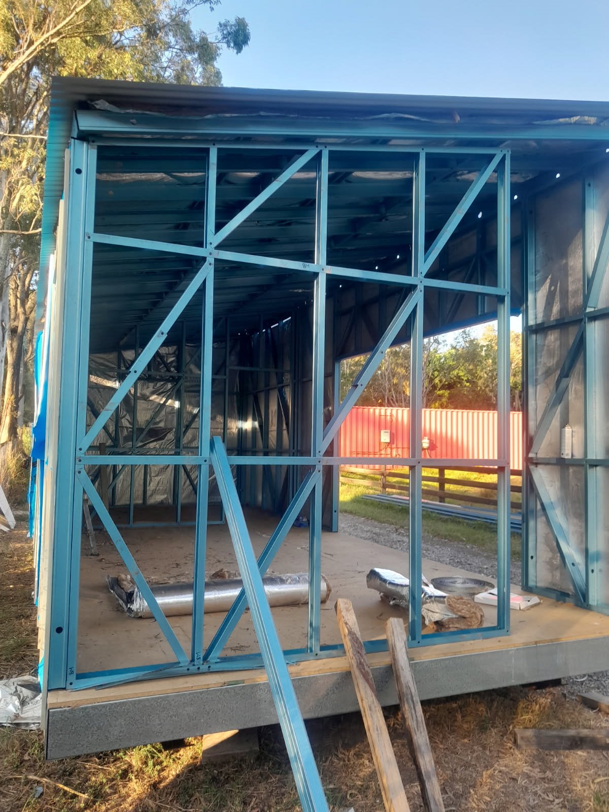 Braced steel end wall on Module One