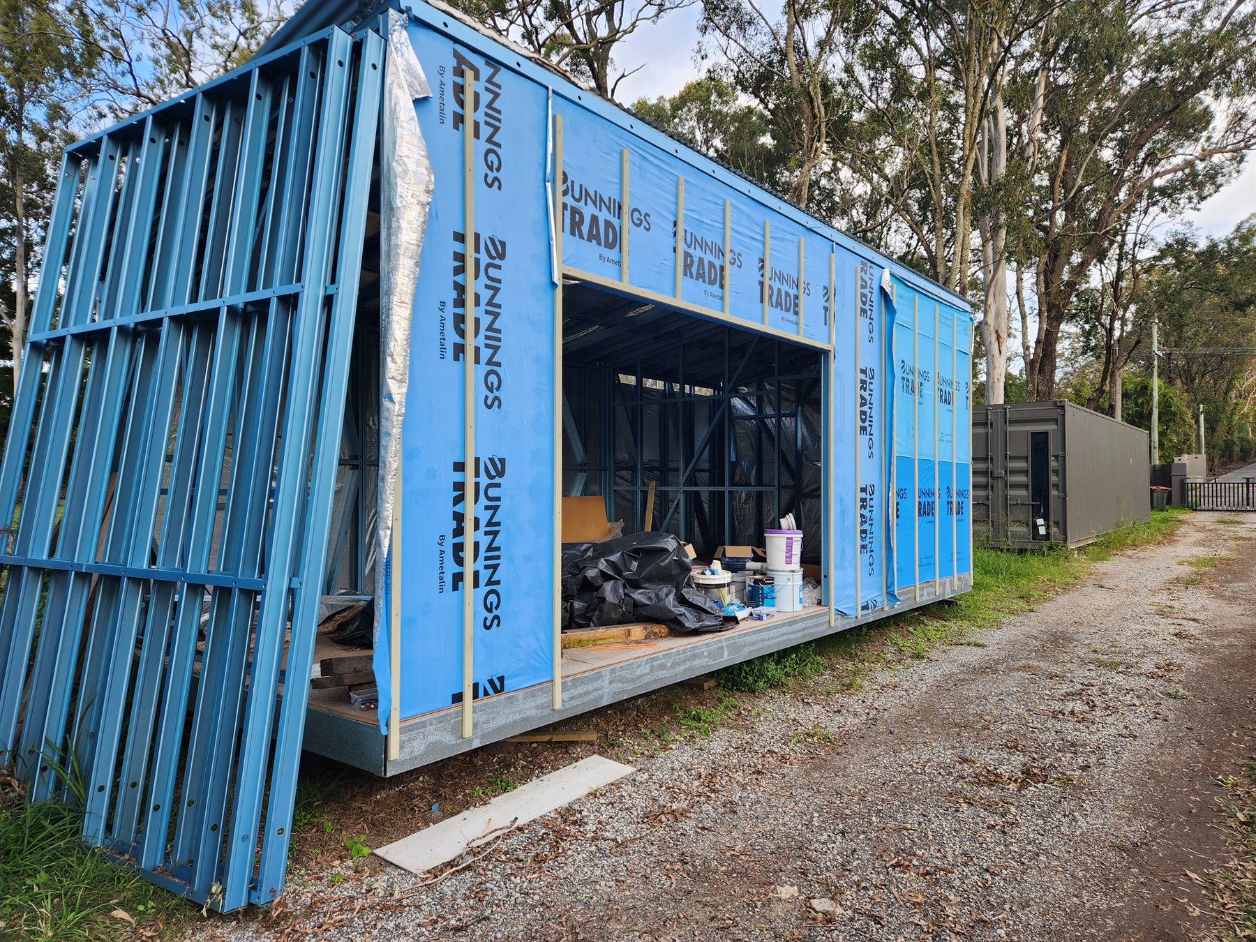 Module One of the L-shaped Grevillea modular home with steel framing and external wrap